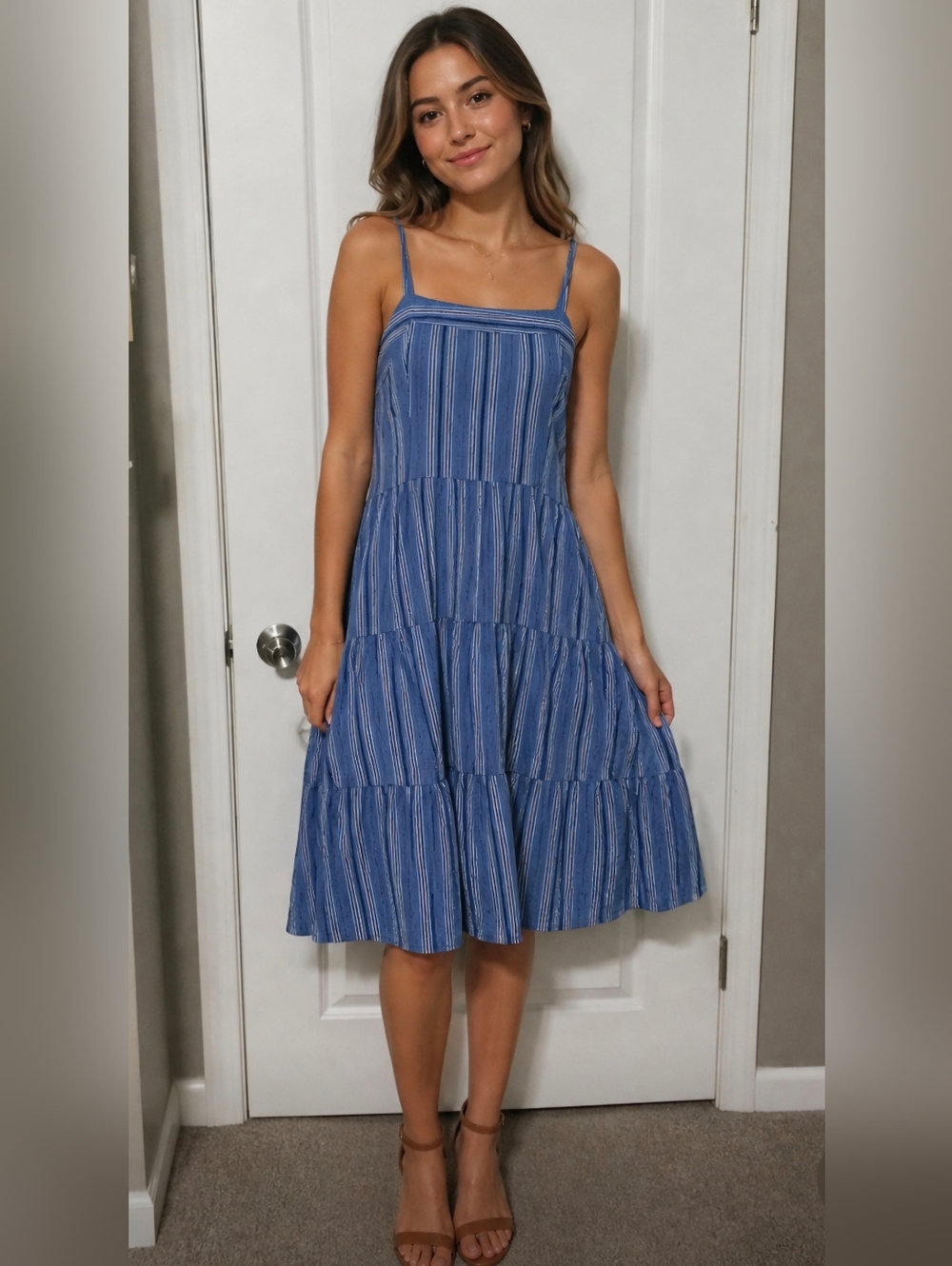 Nautica Blue Striped Midi Summer Dress